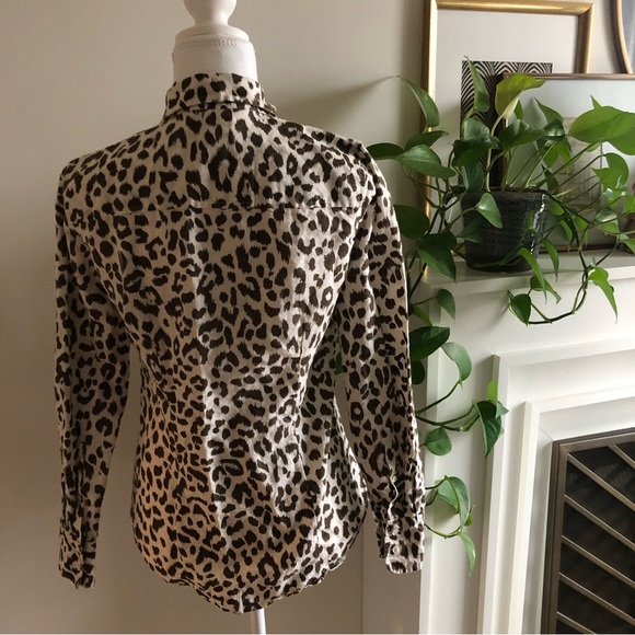 J. Crew Perfect Fit Button Down in Ivory with Brown Leopard Print - 0 - Picture 5 of 6
